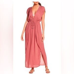 ELAN Deep V-Neck Wrap Maxi Coverup Dress Small